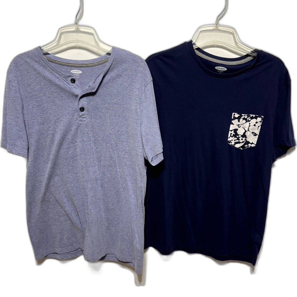 Old Navy Shirt Set of 2 Soft-Washed Short Sleeve Tee Purple & Blue Men Sz Medium